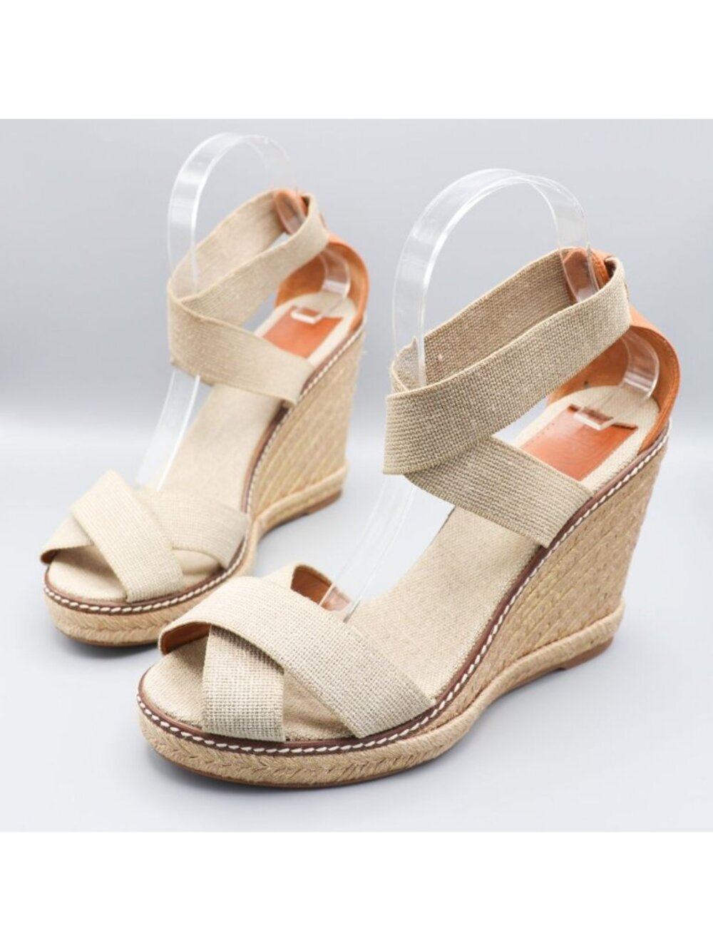 Tory Burch Frieda Platform Wedge Espadrille Sandals Beige Elastic Straps 9.5 B - Picture 6 of 16